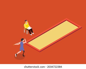 Handicapped javelin thrower with artificial leg throwing javelin in a competition. isometric vector concept