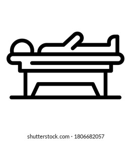 Handicapped man bed icon. Outline handicapped man bed vector icon for web design isolated on white background