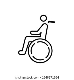 Handicapped man on wheelchair, Disabled patient line icon vector