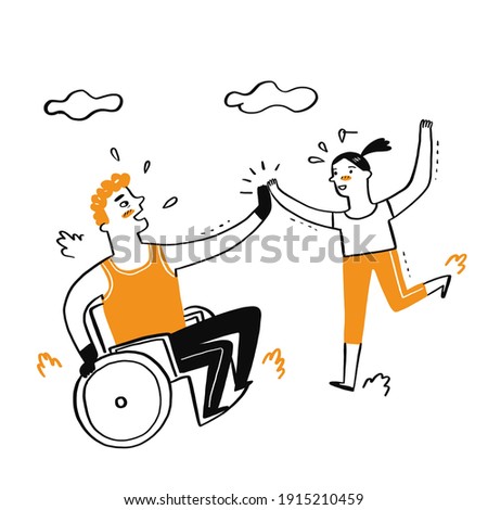 A handicapped man sitting on a Wilchae HiFi with a girl represents joy, determination, competition, win or never give up.