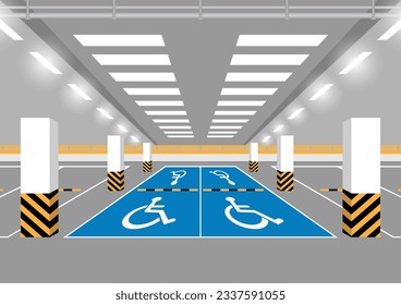 Handicapped Parking Area. Disabled Parking Space. Wheelchair Parking Space for Disabled People. Vector Illustration. 
