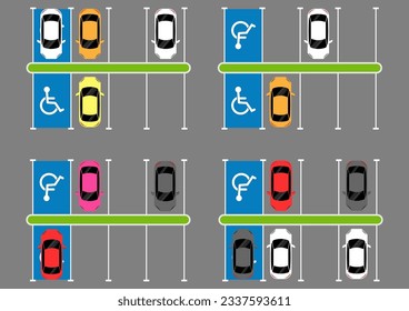Handicapped Parking Area. Disabled Parking Space. Wheelchair Parking Space for Disabled People. Vector Illustration. 