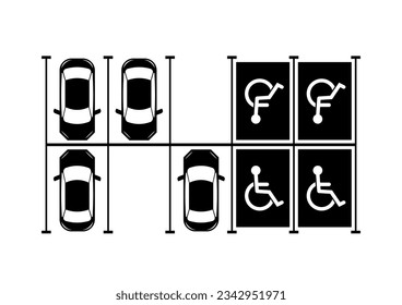 Handicapped Parking Area. Disabled Parking Space. Wheelchair Parking Space for Disabled People. Vector Illustration. 