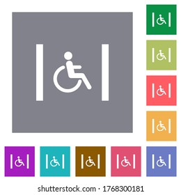 Handicapped parking flat icons on simple color square backgrounds