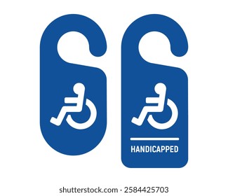 Handicapped Parking Symbol Signs Vector. Blue accessibility signs with wheelchair symbol for designated parking spaces.