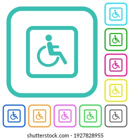 Handicapped parking vivid colored flat icons in curved borders on white background