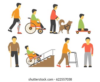 Handicapped People With Disability Limited Physical Opportunities Vector Icons