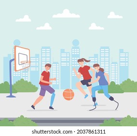 handicapped people practicing sport cartoon
