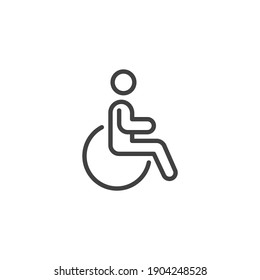 Handicapped person line icon. Disabled man linear style sign for mobile concept and web design. Accessibility wheelchair outline vector icon. Symbol, logo illustration. Vector graphics