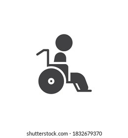 Behinderte Person, Vektorsymbol. volles Flachzeichen für mobiles Konzept und Webdesign. Rollstuhlglyph-Symbol deaktiviert. Symbol, Logo-Abbildung. Vektorgrafik