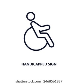 handicapped sign icon. Thin line handicapped sign icon from people and relation collection. Outline vector. Editable handicapped sign symbol can be used web and mobile