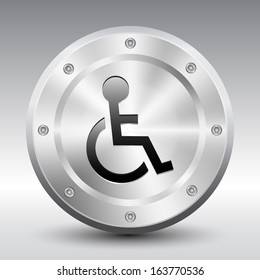 Handicapped symbol icon on silver button, Vector illustration image.