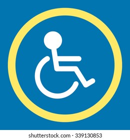 Handicapped vector icon. Style is bicolor flat rounded symbol, yellow and white colors, rounded angles, blue background.