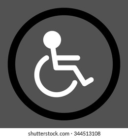 Handicapped vector icon. Style is bicolor flat rounded symbol, black and white colors, rounded angles, gray background.