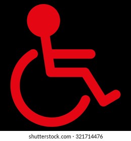 Handicapped vector icon. Style is flat symbol, red color, rounded angles, black background.