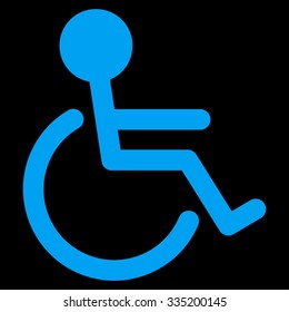 Handicapped vector icon. Style is flat symbol, blue color, rounded angles, black background.