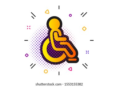 Handicapped wheelchair sign. Halftone circles pattern. Disabled icon. Person transportation symbol. Classic flat disabled icon. Vector