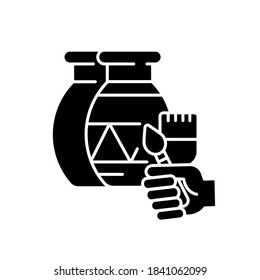 Handicraft black glyph icon. Paint created pottery. Handmade vase to paint for artist. Clay creation for creative craftsmanship. Silhouette symbol on white space. Vector isolated illustration