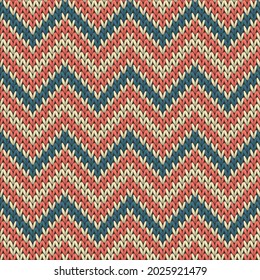 Handicraft chevron stripes christmas knit geometric seamless pattern. Jacquard knit tricot  fabric print. Nordic style seamless knitted pattern. Handicraft backdrop.