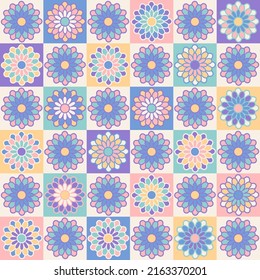 Handicraft crochet illustration. Vintage vector seamless surface pattern design. Patchwork craft modern textile print in retro style. Cottagecore aesthetic