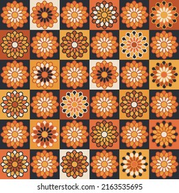 Handicraft crochet illustration. Vintage vector seamless surface pattern design. Patchwork craft modern textile print in retro style. Cottagecore aesthetic
