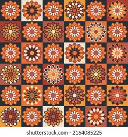 Handicraft crochet illustration. Vintage vector seamless surface pattern design. Patchwork craft modern textile print in retro style. Cottagecore aesthetic