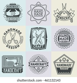 Handicraft and DIY Insignias Logotypes Template Set 3. Line Art Vector Elements.