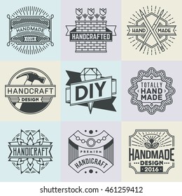 Handicraft and DIY Insignias Logotypes Template Set 2. Line Art Vector Elements.