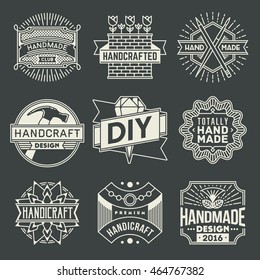 Handicraft and DIY Insignias Logotypes Template Set 2 on Dark. Line Art Vector Elements.