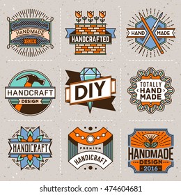 Handicraft and DIY Insignias Logotypes Template Set 2. Line Art Vector Elements.