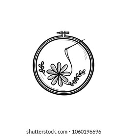 Handicraft hand drawn outline doodle icon. Thread and needle for embroidery vector sketch illustration for print, web, mobile and infographics isolated on white background.