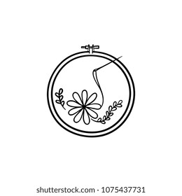 Handicraft hand drawn outline doodle icon. Thread and needle for embroidery vector sketch illustration for print, web, mobile and infographics isolated on white background.