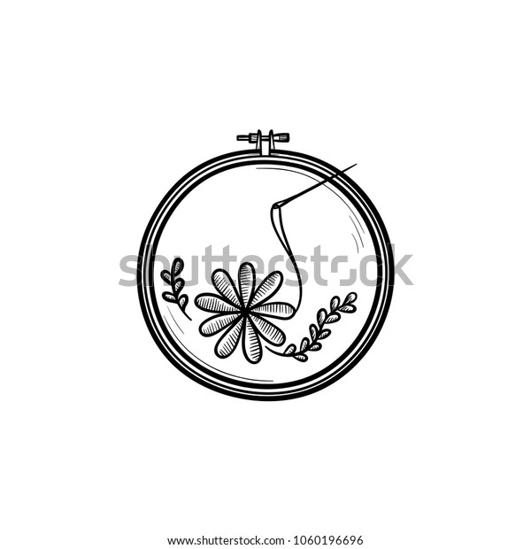 Handicraft hand drawn\
outline doodle icon. Thread and needle for embroidery vector sketch\
illustration for print, web, mobile and infographics isolated on\
white background.