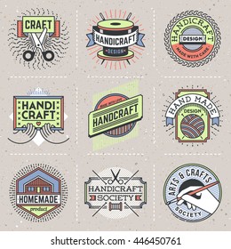 Handicraft Insignias Color Logotypes Template Set. Line Art Vector Elements.