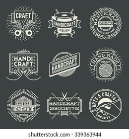 Handicraft Insignias Logotypes Template Set. Line Art Vector Elements.