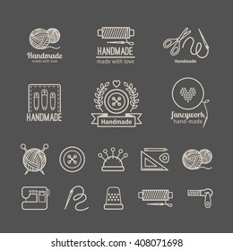 Handicraft Logo Set. Hand Crafted Signs And Hand Made Labels Elements. Vector Illustration