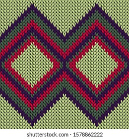 Handicraft rhombus argyle knitted texture geometric seamless pattern. Blanket knitting pattern imitation. Winter seamless knitted pattern. Fabric canvas illustration.