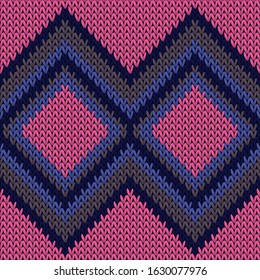 Handicraft rhombus argyle knitting texture geometric seamless pattern. Ugly sweater knitwear fabric print. Winter seamless knitted pattern. Winter holidays wallpaper.