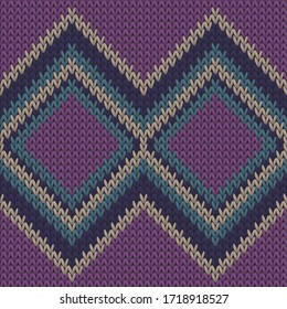 Handicraft rhombus argyle knitting texture geometric vector seamless. Pullover knitwear fabric print. Winter seamless knitted pattern. Repeatable background.