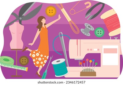 Handicraft and sewing image illustration