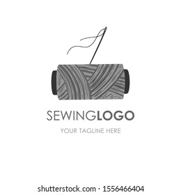 Logotipo de costura artesanal. Logótipo da linha e agulha.