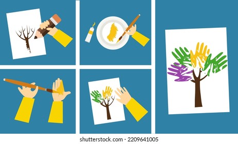 handicraft tree from the imprint of hands