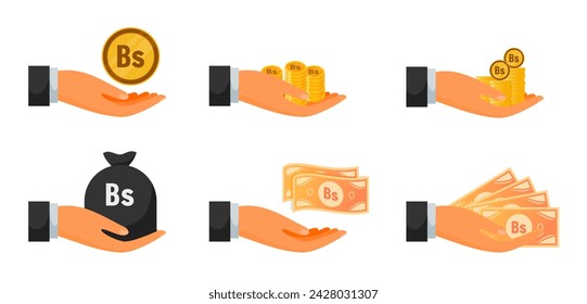 Handing Boliviano and Venezuelan Bolivar Money and Coin Set