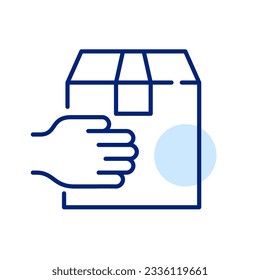 Handing a box. Delivering goods. Pixel perfect icon