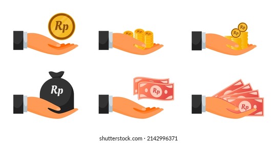 Handing Indonesian Rupiah Money and Coin Set