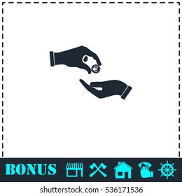 Handing money icon flat. Simple vector symbol and bonus icon