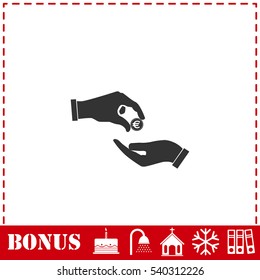 Handing money icon flat. Simple vector symbol and bonus icon