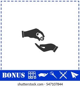 Handing money icon flat. Simple vector symbol and bonus icon