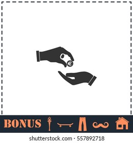 Handing money icon flat. Simple vector symbol and bonus icon