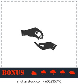 Handing money icon flat. Simple vector symbol and bonus icon